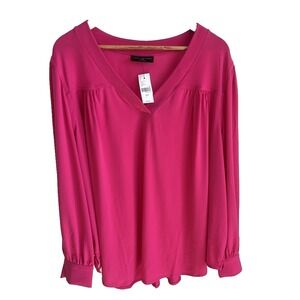 NWT Lane Bryant Barbie Pink V-Neck Long Sleeve Blouse Top Plus sz 26/28 Stretch